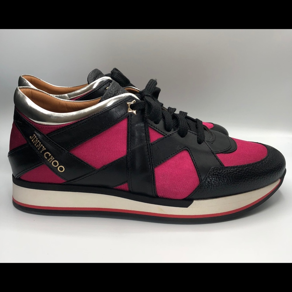 JIMMY CHOO Pink Mesh/Black Leather Sneakers